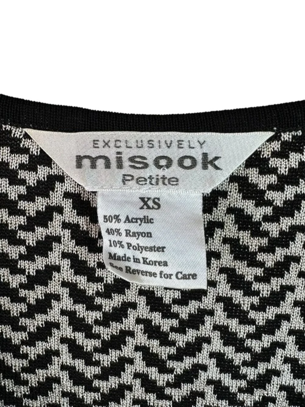 Misook Black White Chevron Knit Jacket Petite Zip Front Cardigan XSP